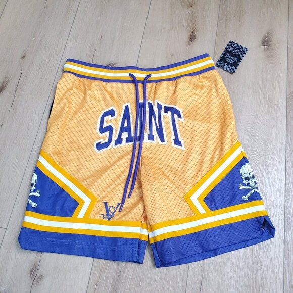 NWT Rebel Vengeance SAINT Mens Mesh Basketball Shorts Size XL Skull Crossbones - Picture 1 of 13